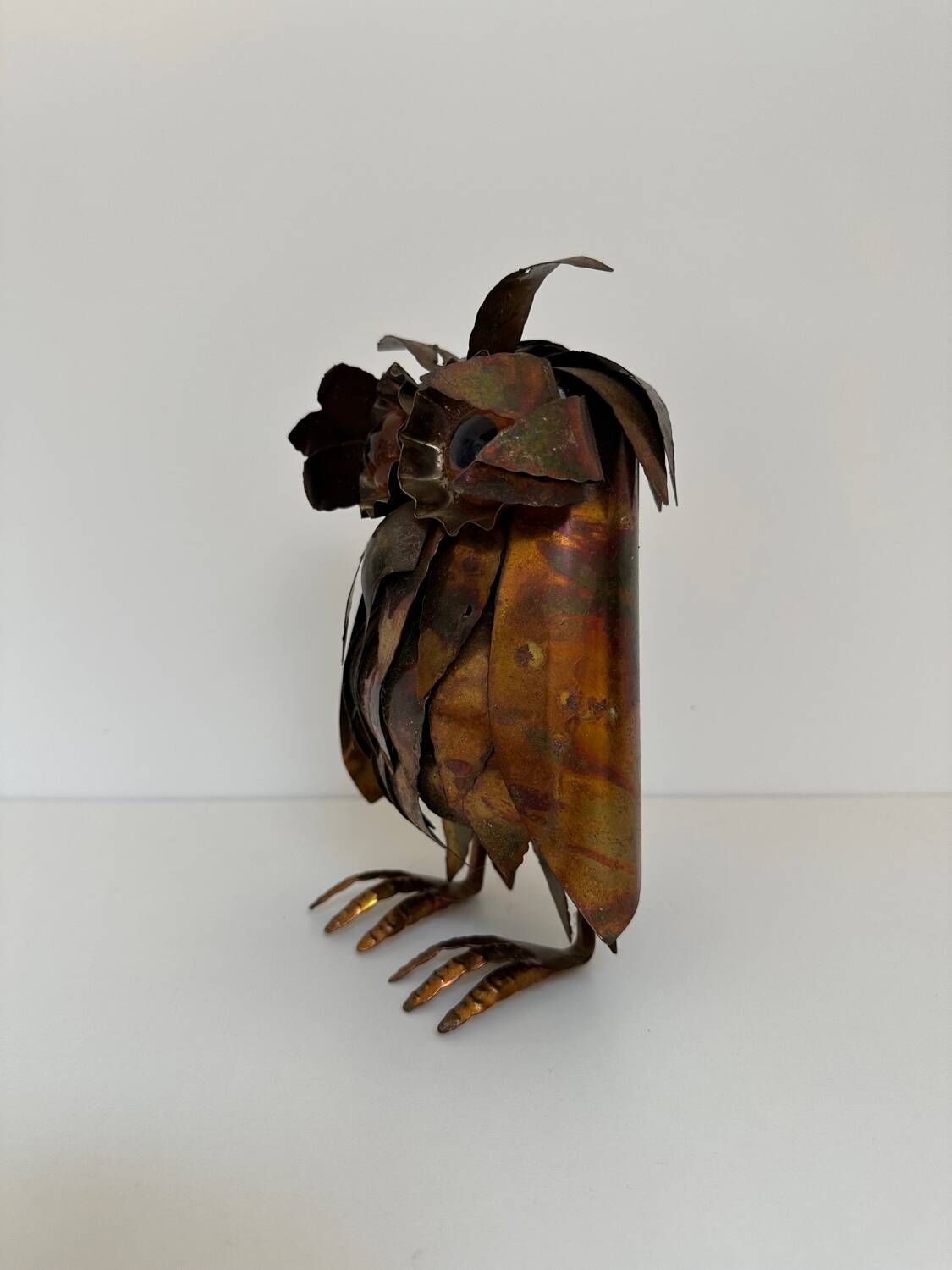 Brutalist owl sculpture, vintage 1970s