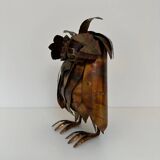 Brutalist owl sculpture, vintage 1970s