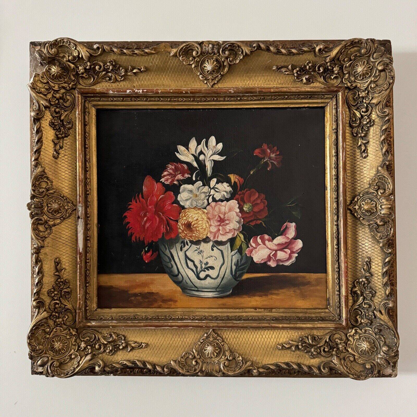 Oil on canvas still life with flowers in a vase early 20th century