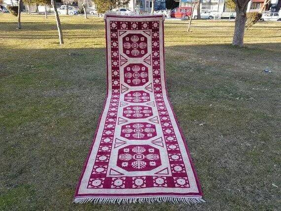 Tapis de couloir turc vintage 105x372 cm