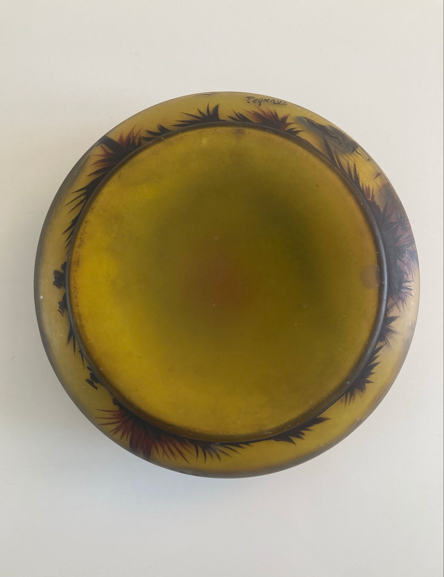 Circular glass bowl - hand-painted by Jean Simon Peynaud