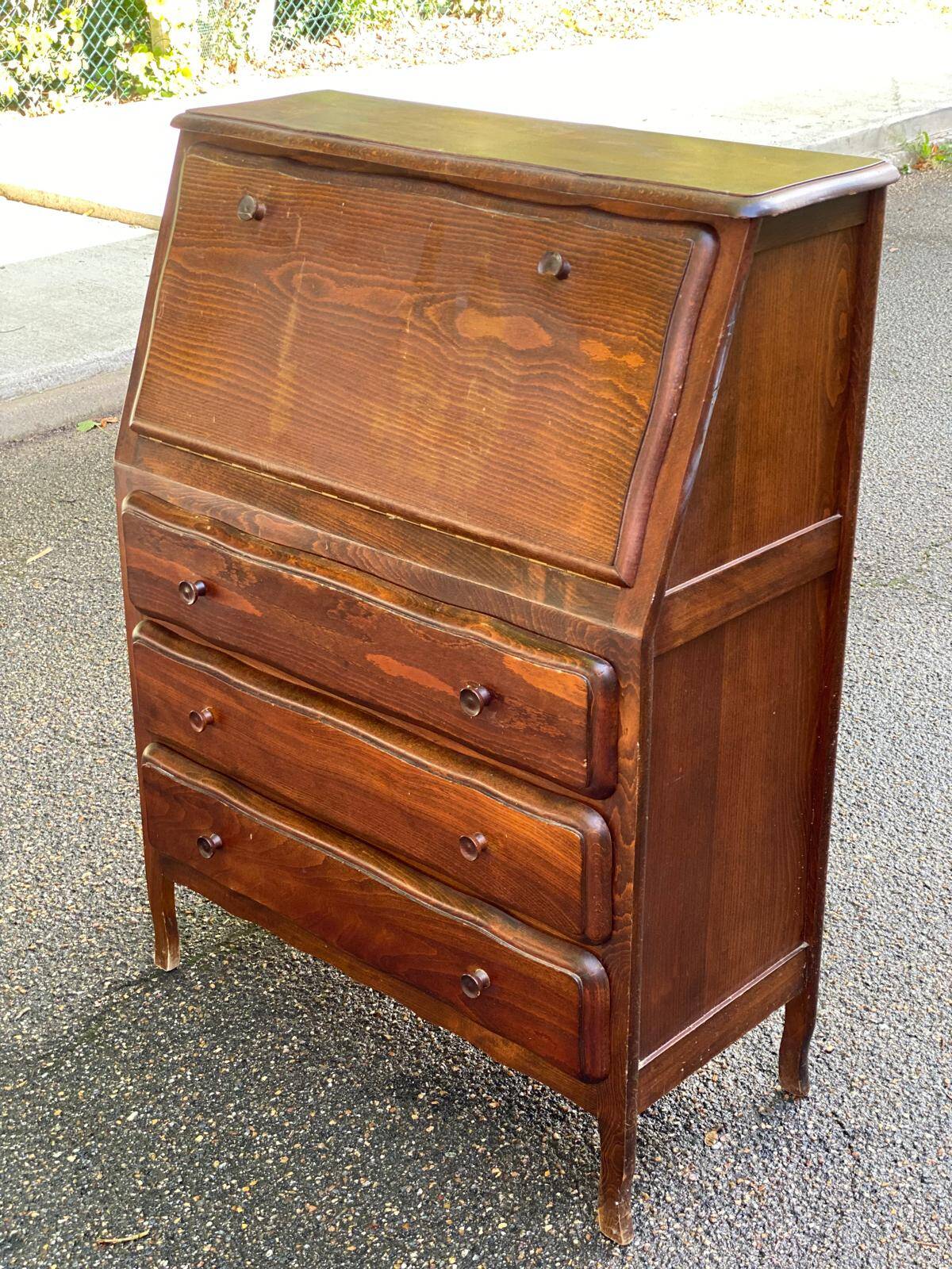 Louis XV style solid wood secretary