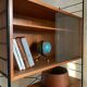 Vintage Scandinavian wire-framed metal and teak secretary bookcase set