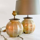 Stunning Pair of French Handmade Glass Laque Line Table Lamps, 1970s