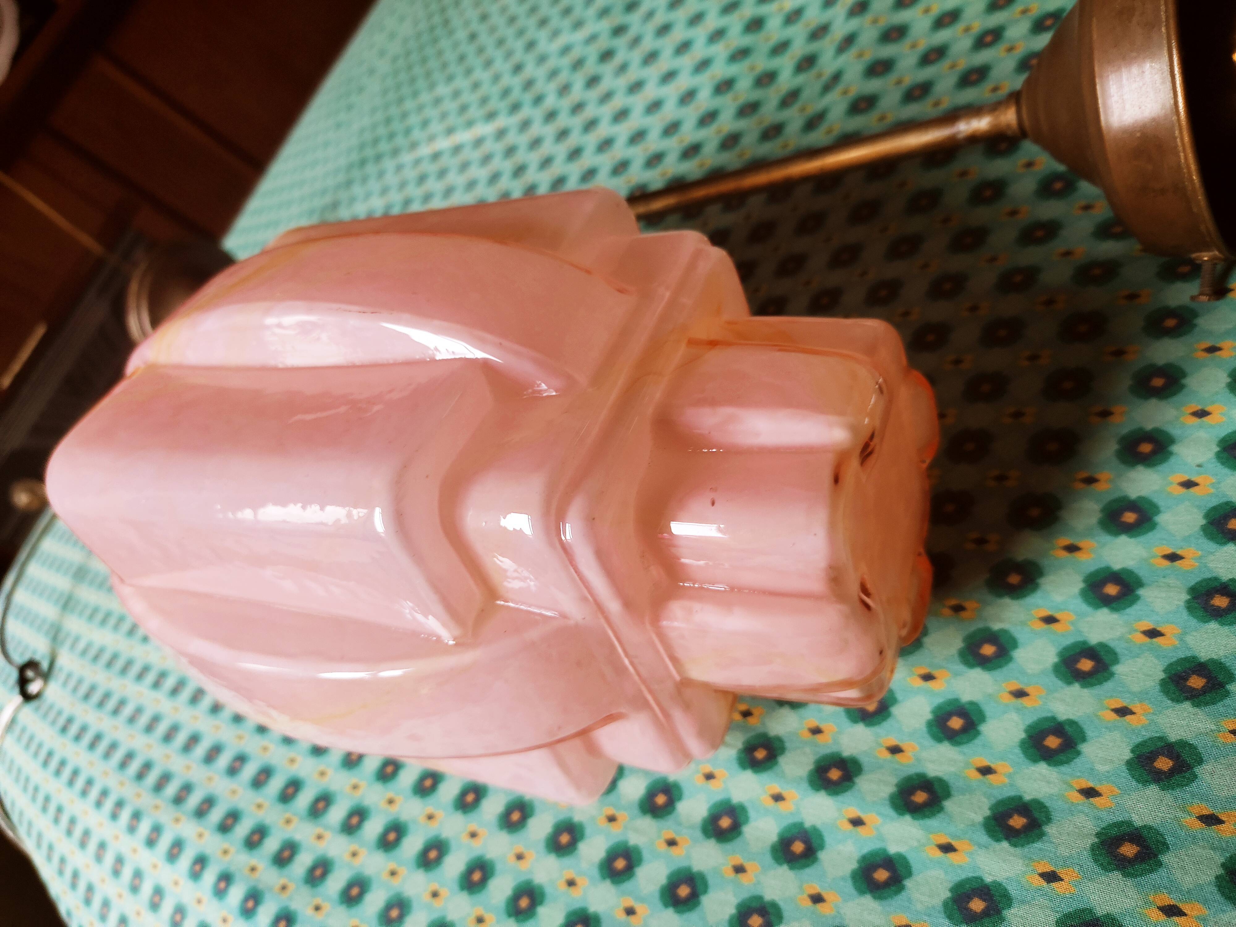 Art Deco pendant lamp in pink glass