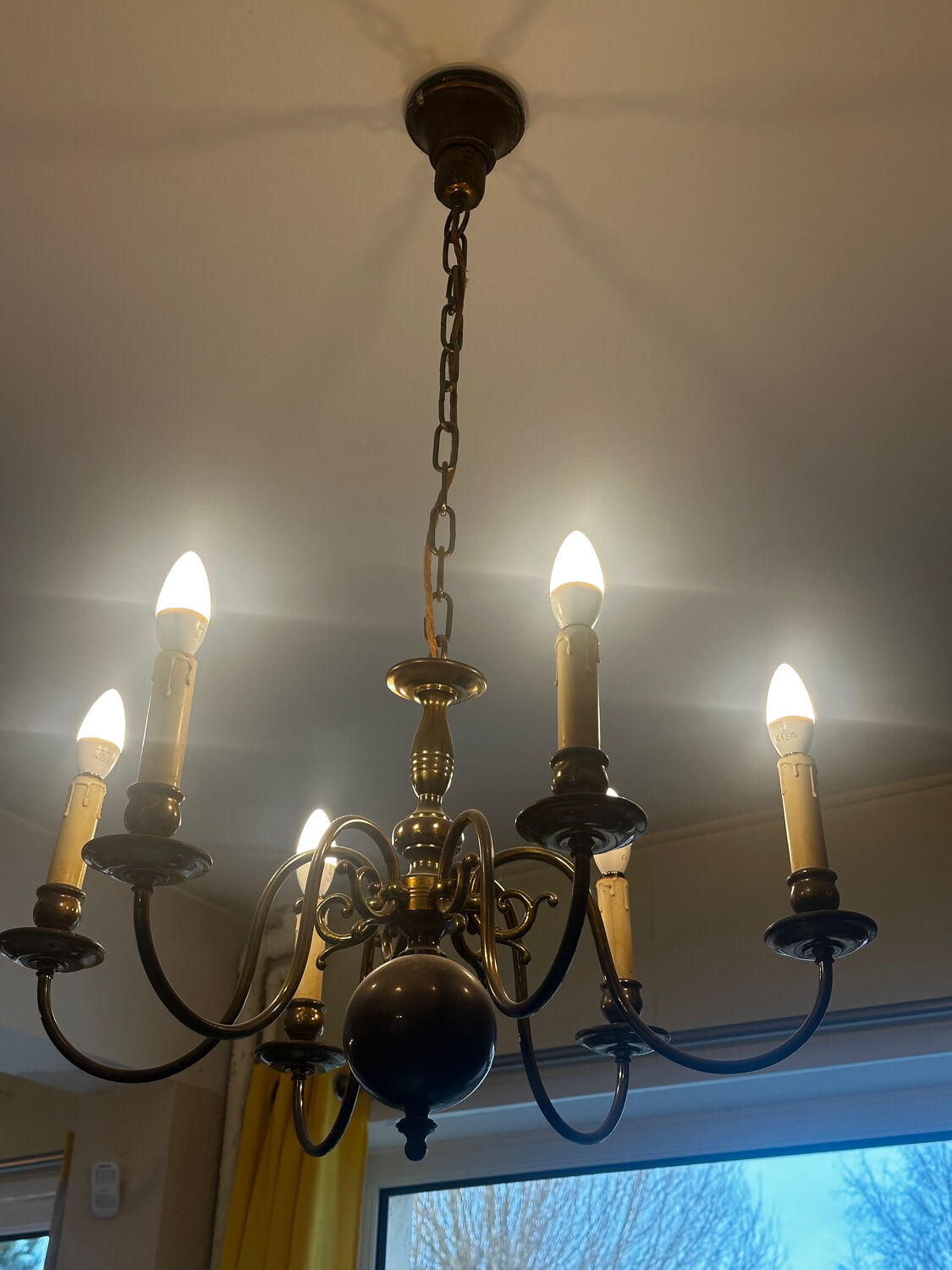 Brass Mid-Century Chandelier - 6 light branches