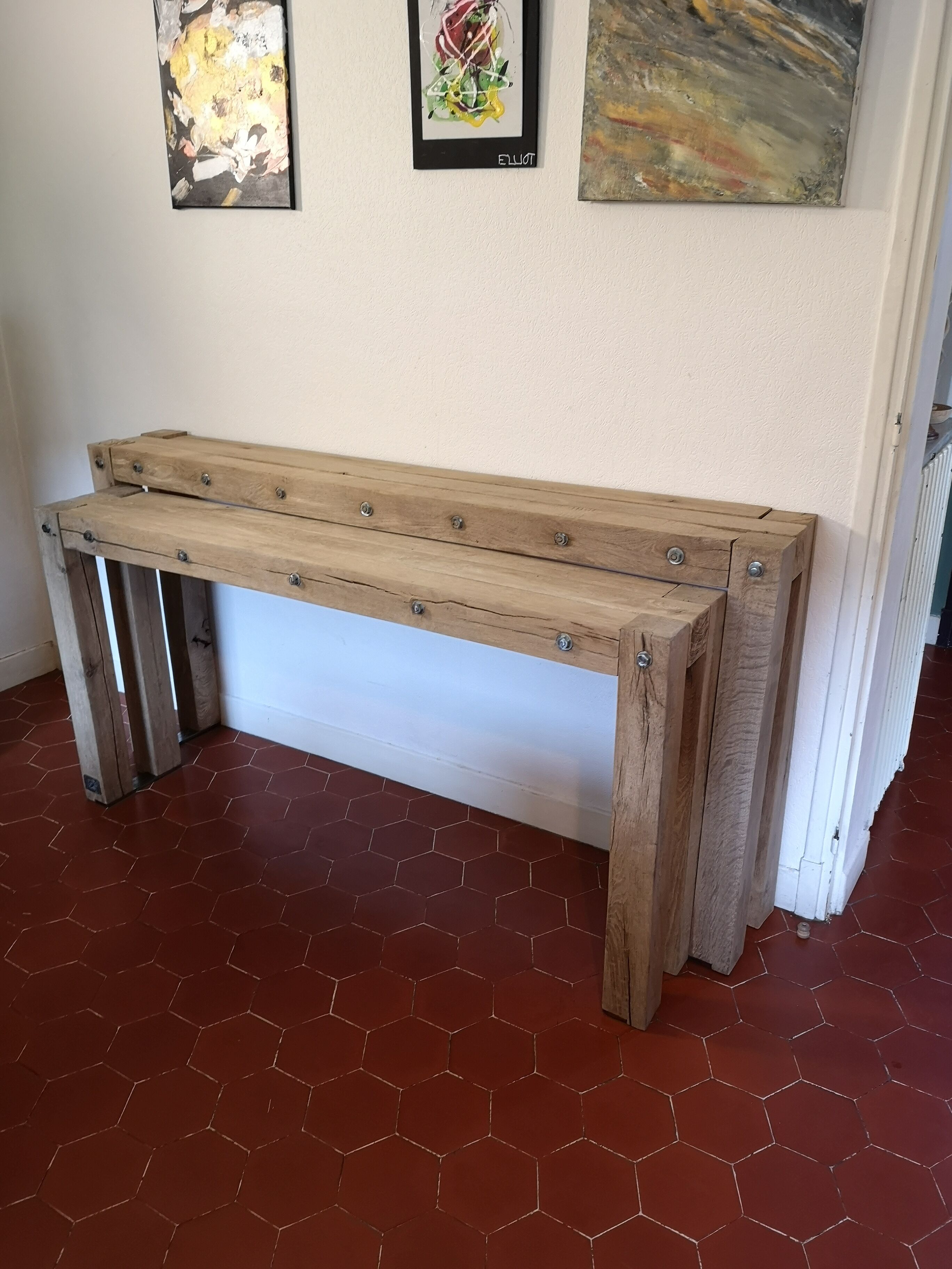 paire de console en chêne massif et metal