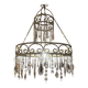 Patinated iron chandelier with pendants, romantic / shabby chic style.