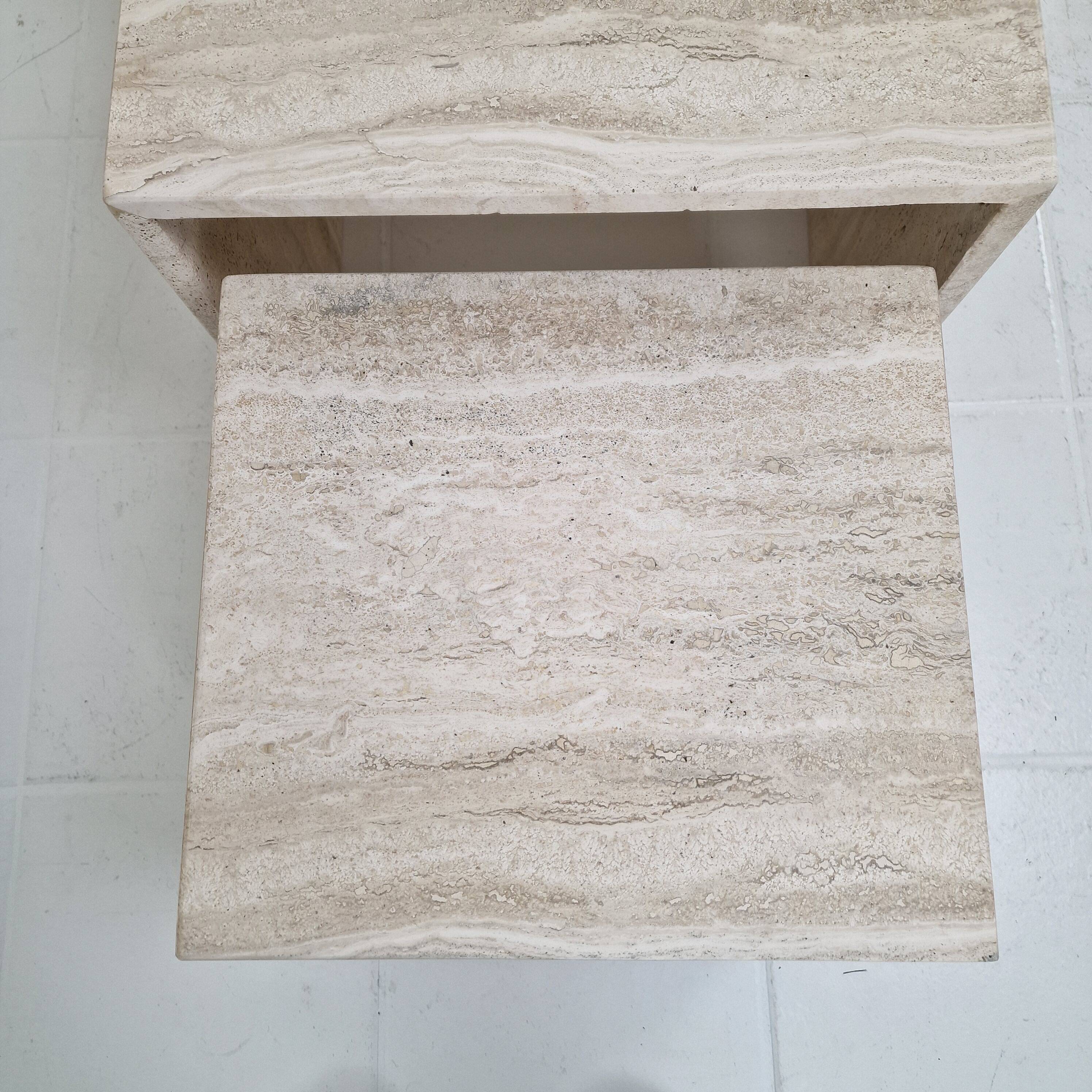 Italian 1980s Grooved Travertine Nesting Tables – Set of 3