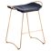 Contemporary organic bar stool, aged brass metal and navy blue leather.
