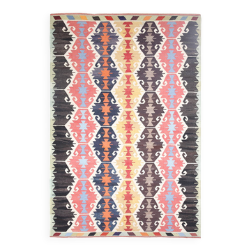 Tapis kilim persan rouge et bleu marine 8x12, 255x376 cm