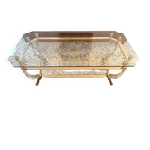Glass coffee table in Hollywood Regency style — gold brass, lucite and glass