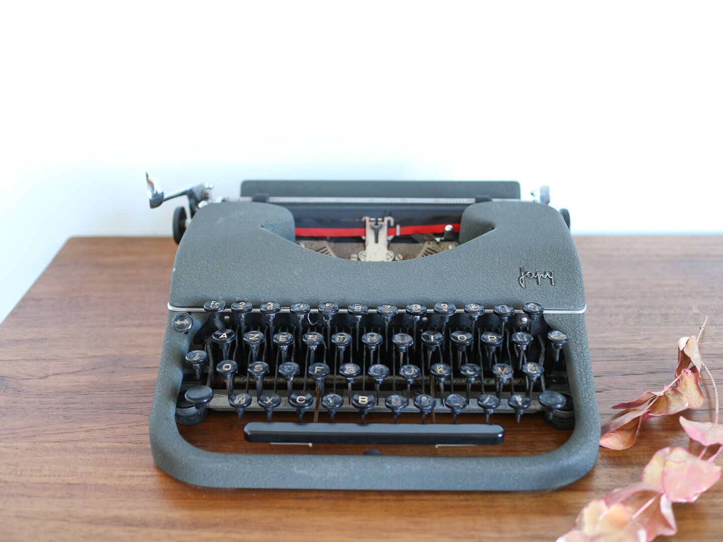 Japy grey-green typewriter with crate