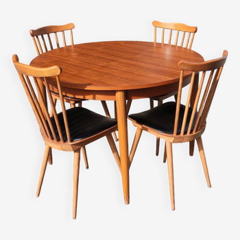 Extendable table set + 4 Baumann chairs