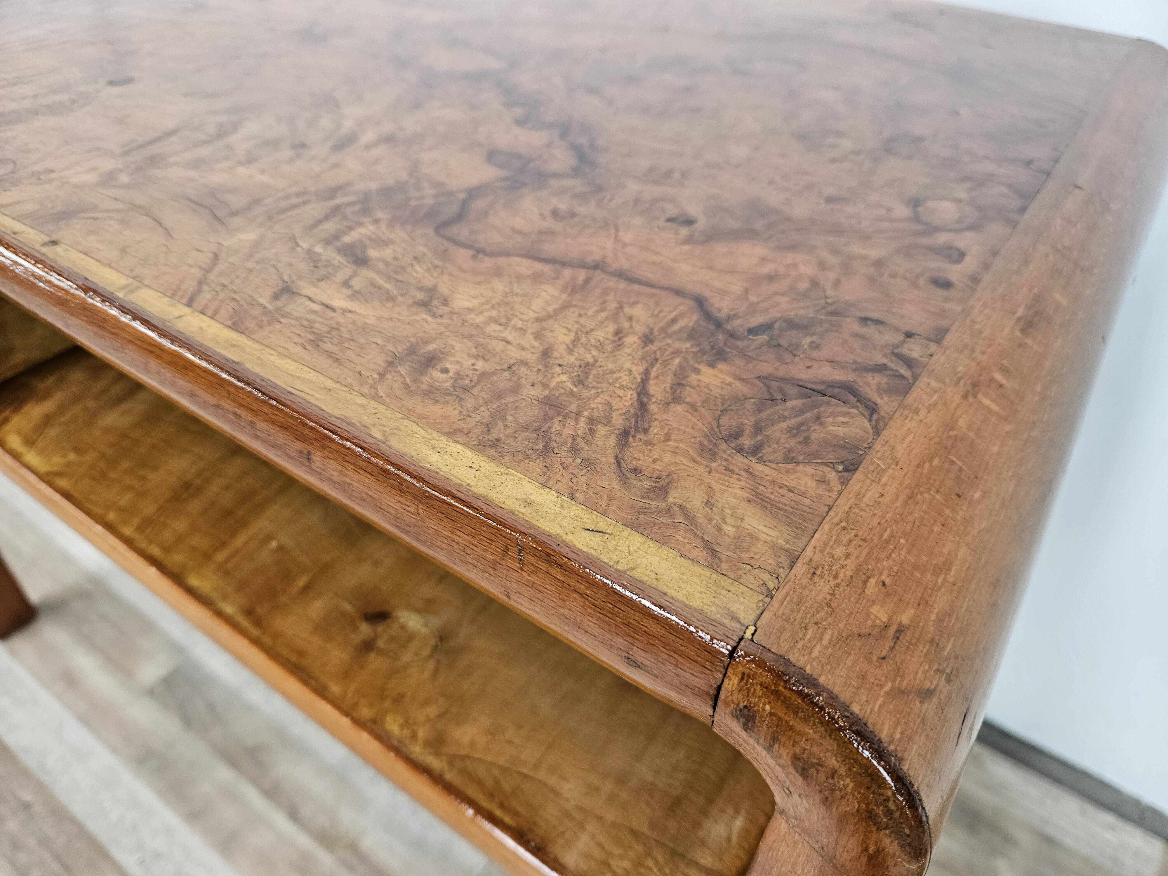 1950s Art Decò writing desk in walnut burl and blond walnut