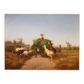 Peinture de scène pastorale du 19e siècle, la défense de l'herbe.