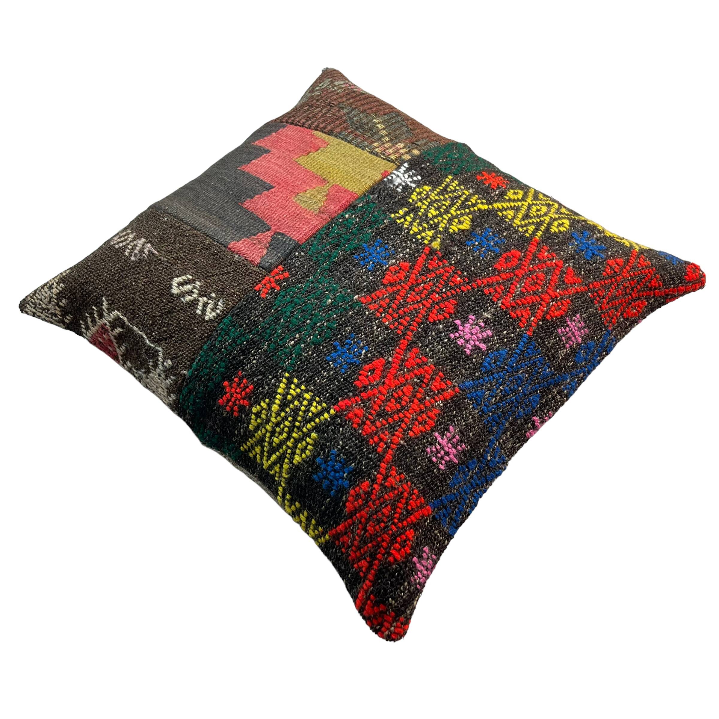 Vintage turkish kilim cushion cover , 55 x 55 cm