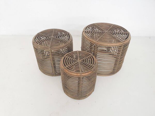 Ensemble de trois paniers ou tables d'appoint Manou attribués à Tito Agnoli, Italie 1970