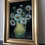 Tableau bouquet de fleurs blanches cadre doré