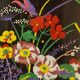 Floral embroidery on black silk framed 1950