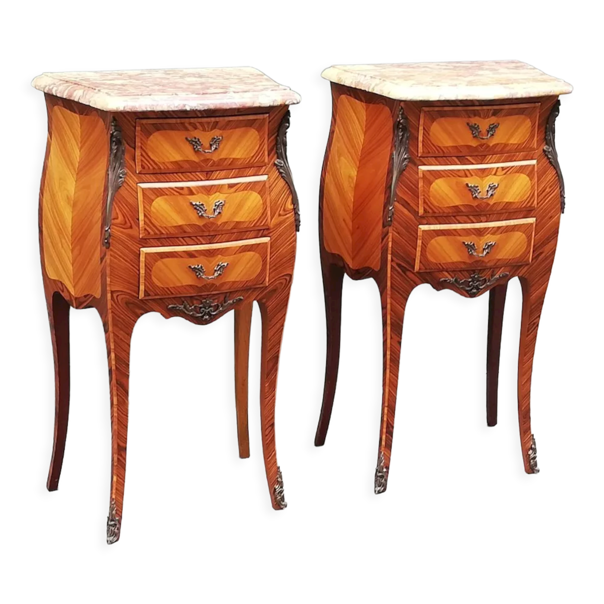 Pair of Louis XV style bedside tables in rosewood