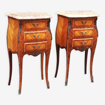 Pair of Louis XV style bedside tables in rosewood