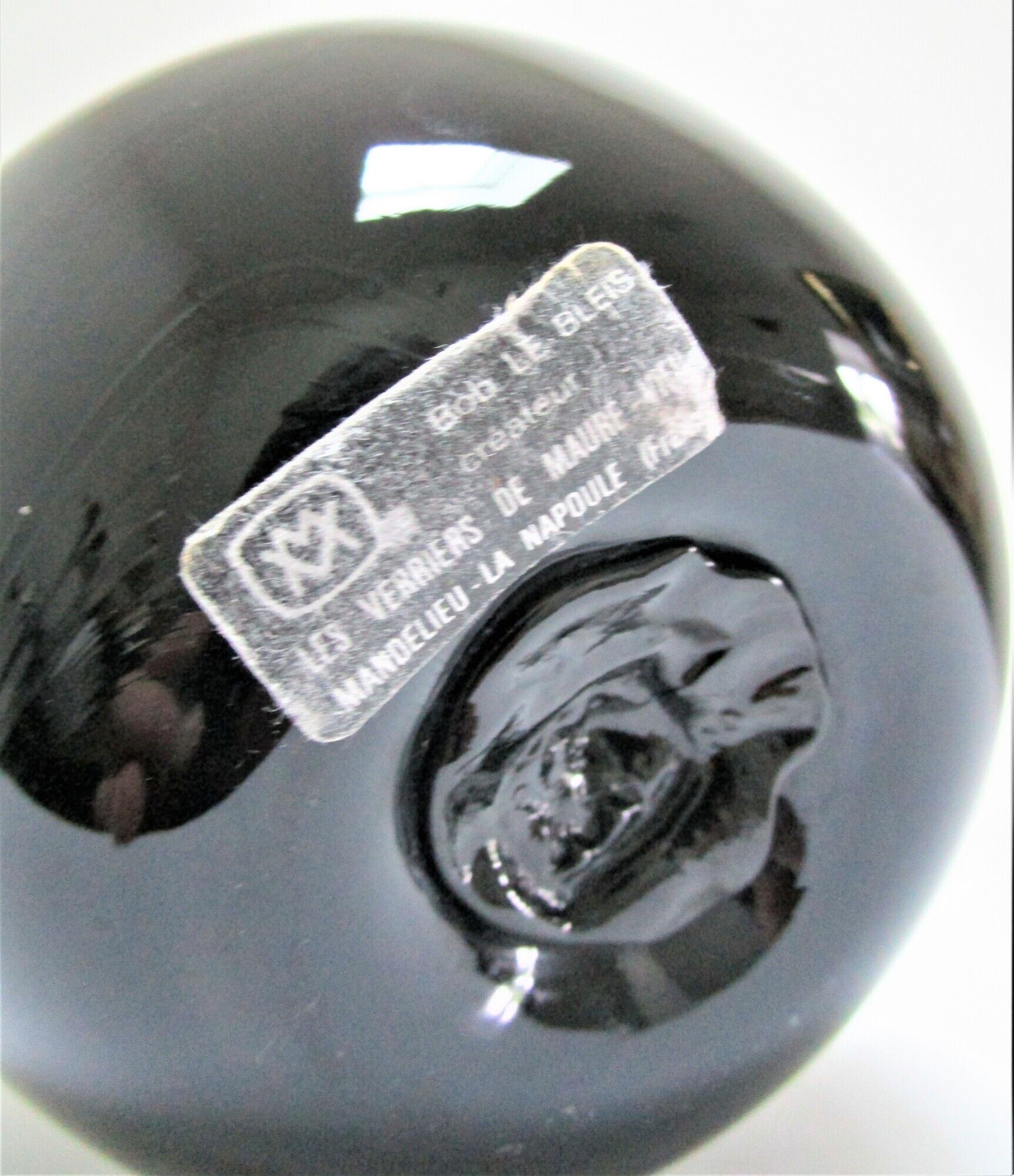 ball paperweight black and coppery glass paste Bob le Bleis glassware Maure Old vintage