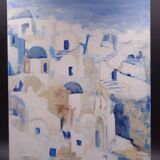 The Greek village - Pastel blue and ochre tones - Signed dated