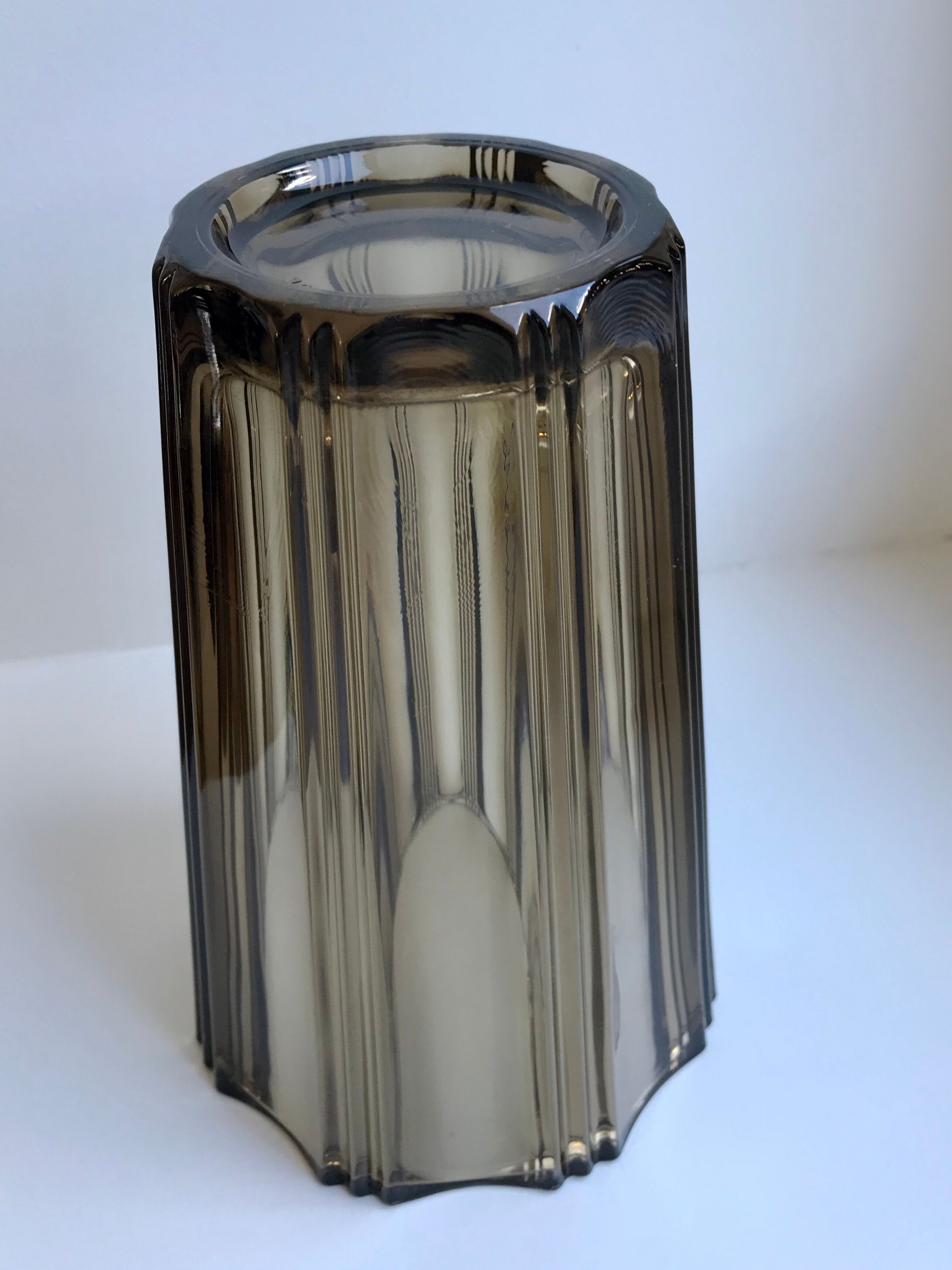 Vase in smoked glass pleated 70s