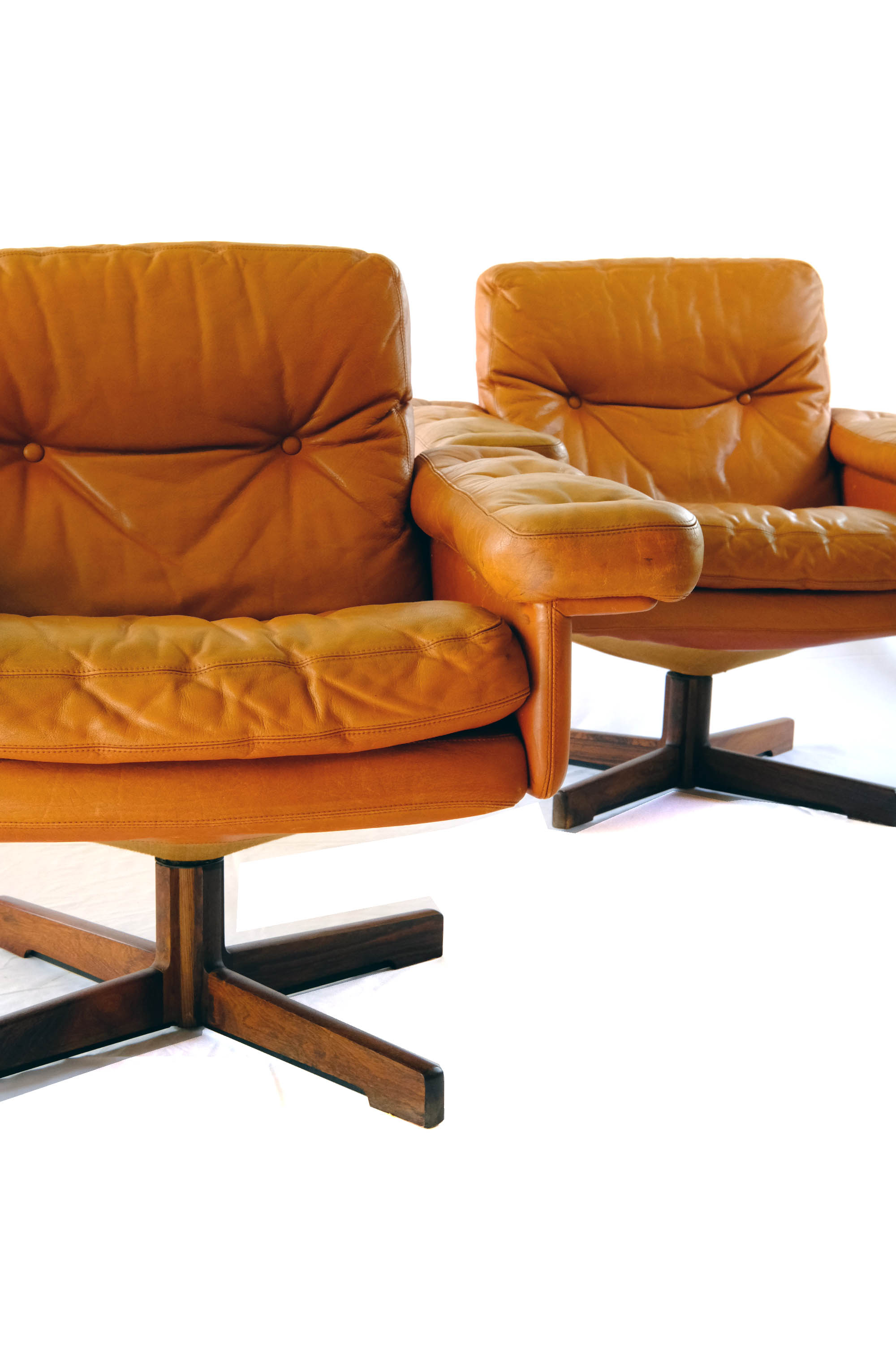 Set of Leather Sofa & 3 Armchairs by Sven Ivar Dysthe, Norway 1960's
