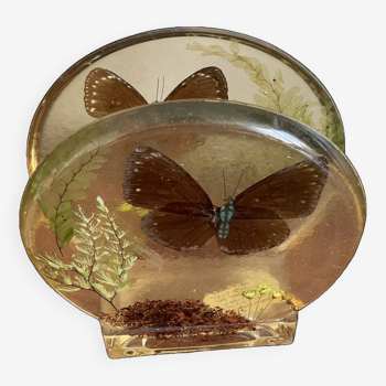 Napkin or mail holder in resin with butterfly decor