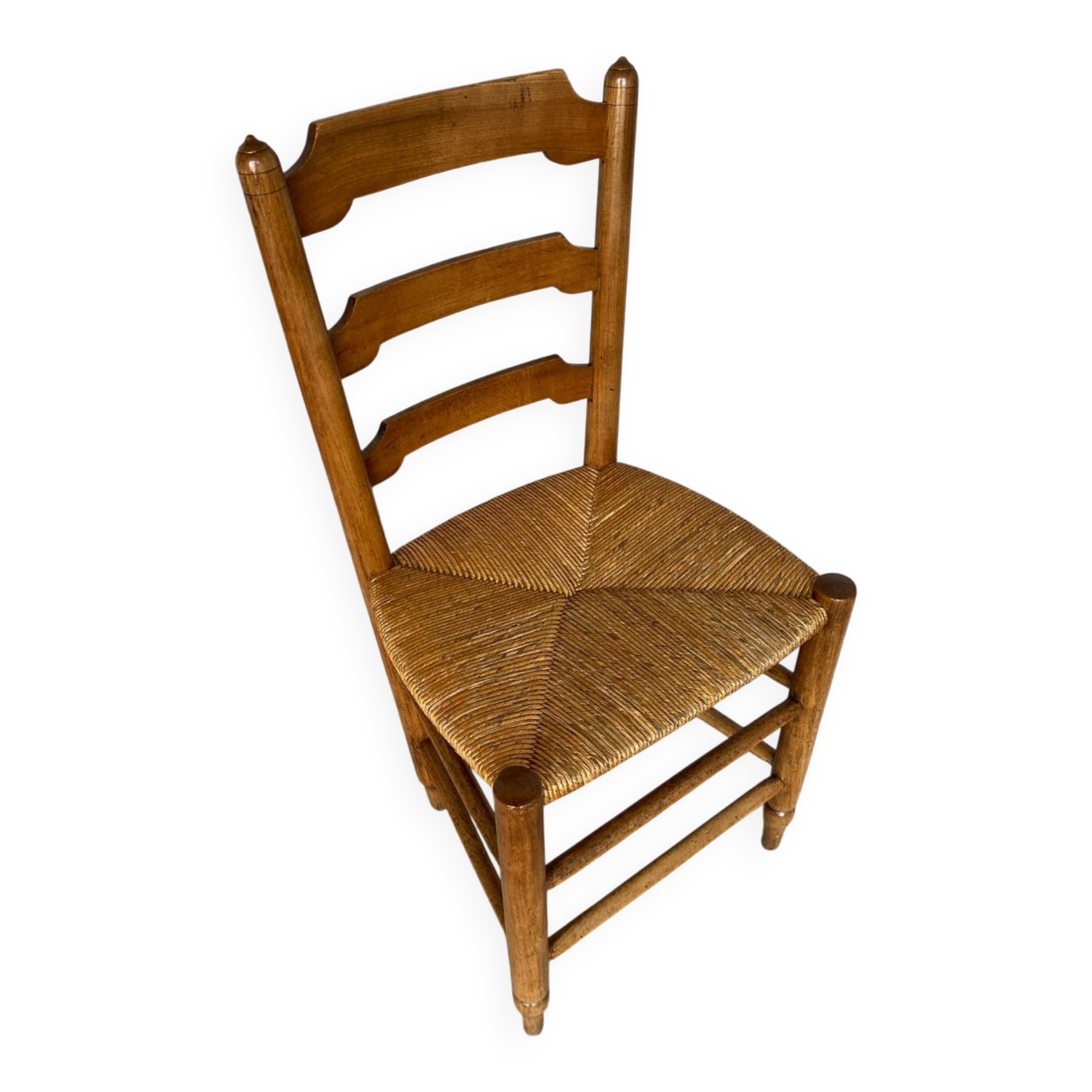 Antique Turned Wood Chair + Woven Straw Seat #D822