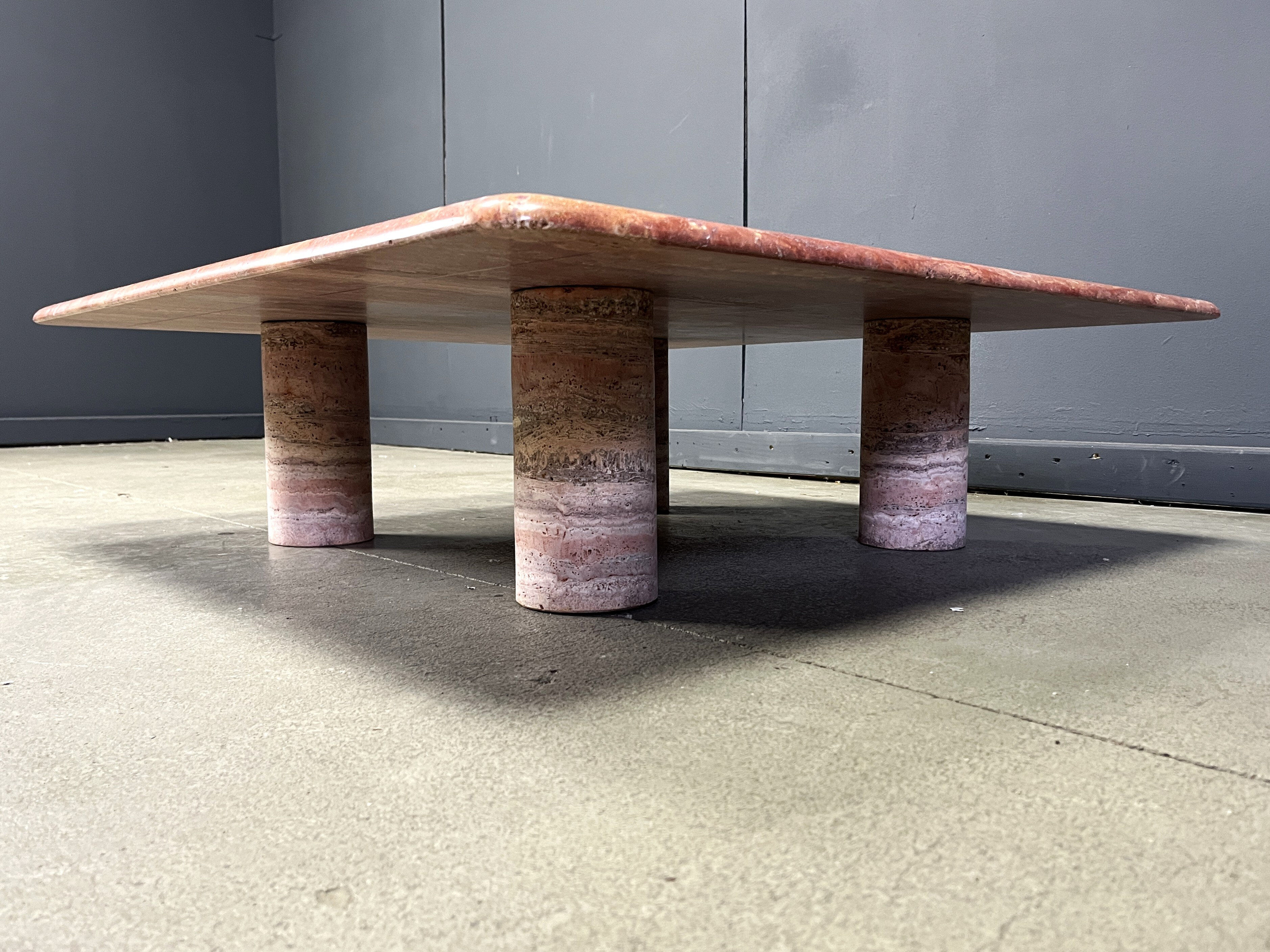 Angelo Mangiarotti red travertine coffee table for Up&Up, Italy