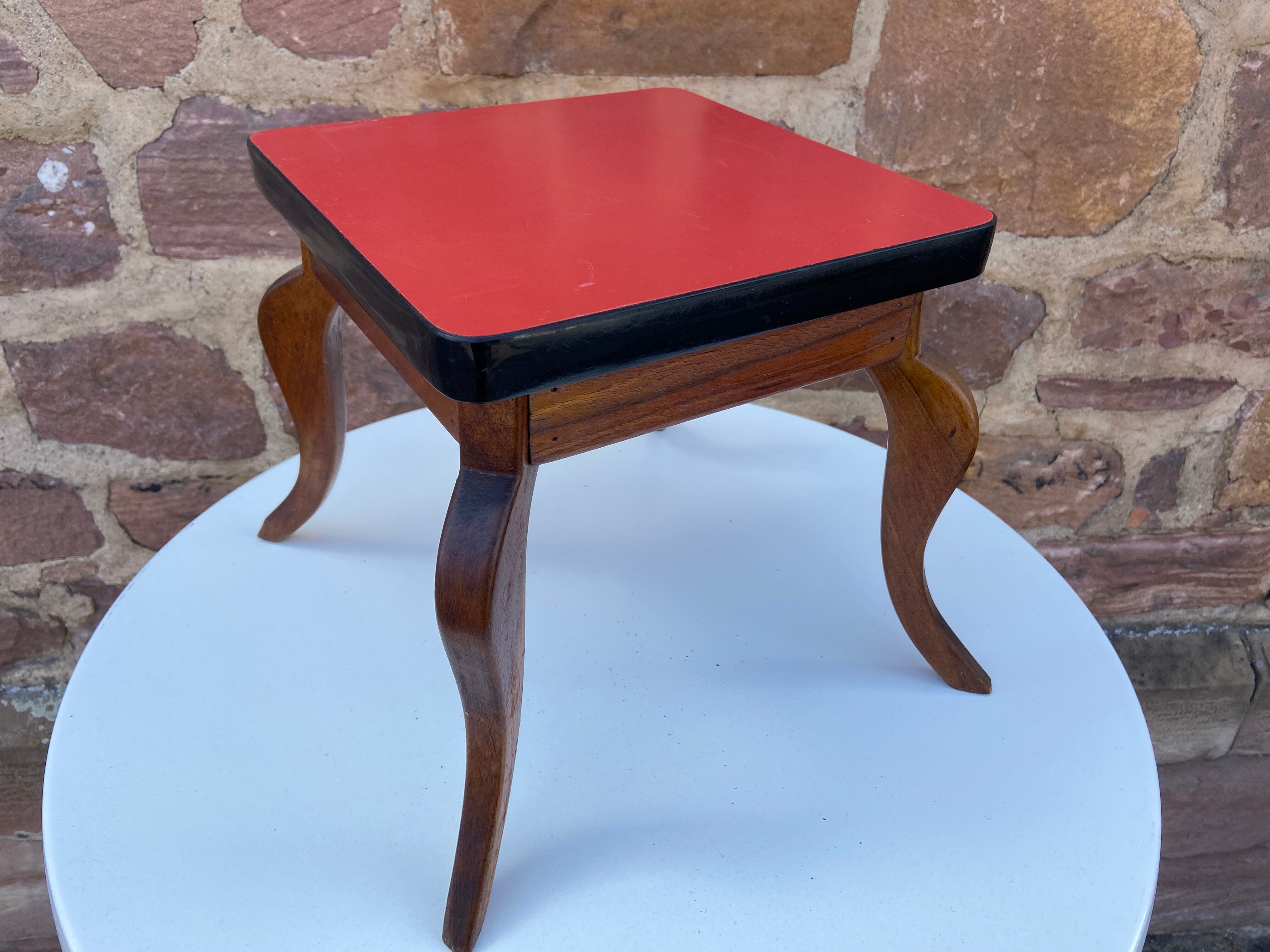 Formica pedestal table, small vintage Scandinavian coffee table, plant stand