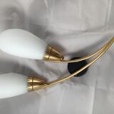 Paire d’appliques 60’s dorées 2 lumières coniques blanches