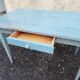 Antique table with spindle legs, patinated in celadon blue – solid wood – 19