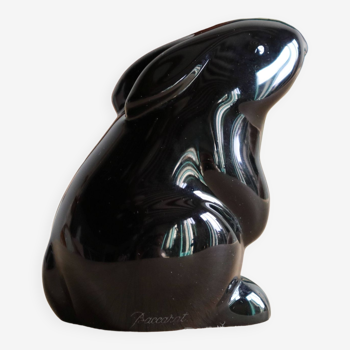 Sculpture/Presse-papier zoomorphe lapin en cristal noir de Baccarat