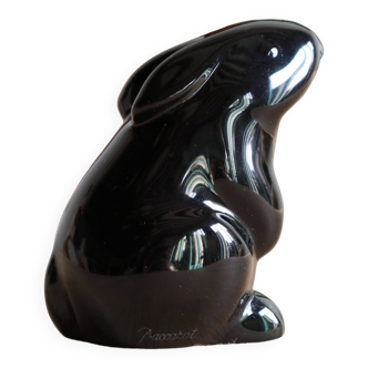 Sculpture/Presse-papier zoomorphe lapin en cristal noir de Baccarat