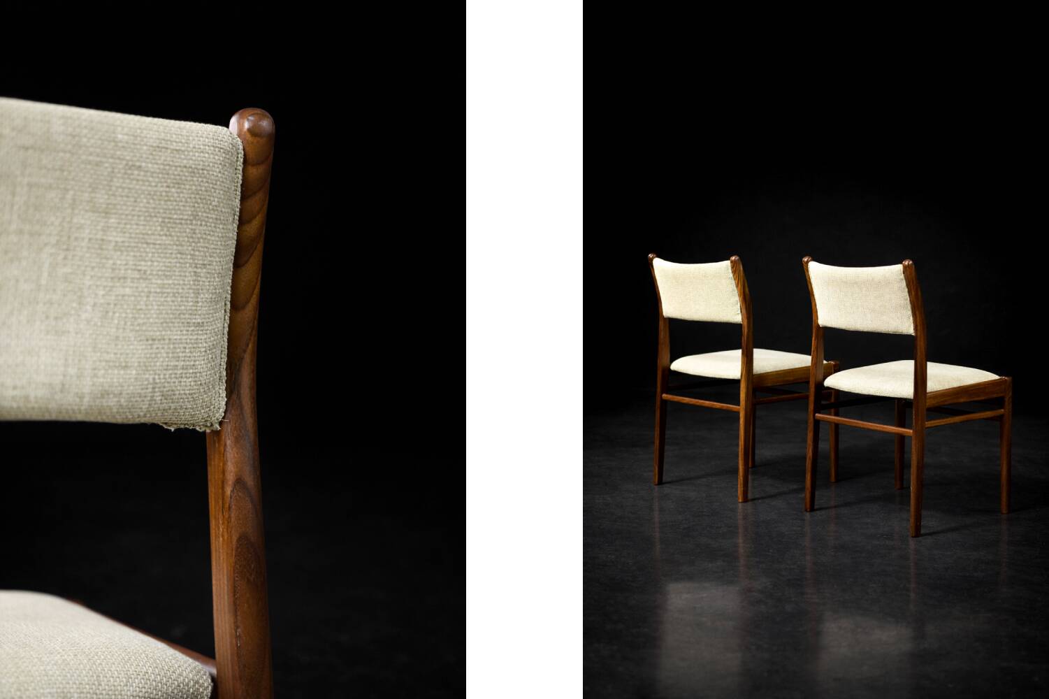 Vintage Mid-Century Modern Danish Teak & Beige Fabric Chairs, Set of 4