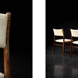 Vintage Mid-Century Modern Danish Teak & Beige Fabric Chairs, Set of 4