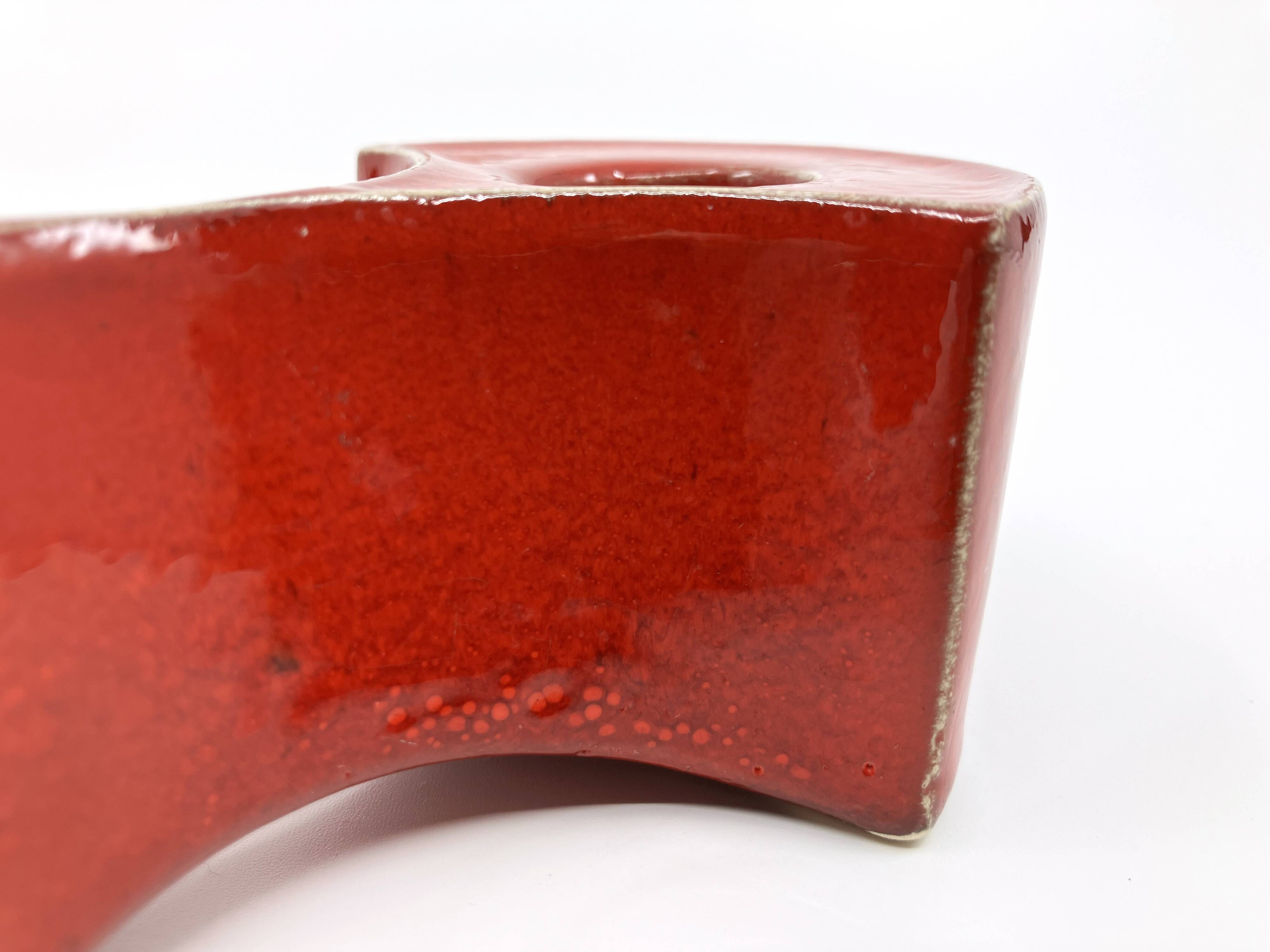 3 red ceramic candlesticks • Cari Zalloni • Steuler • 1970