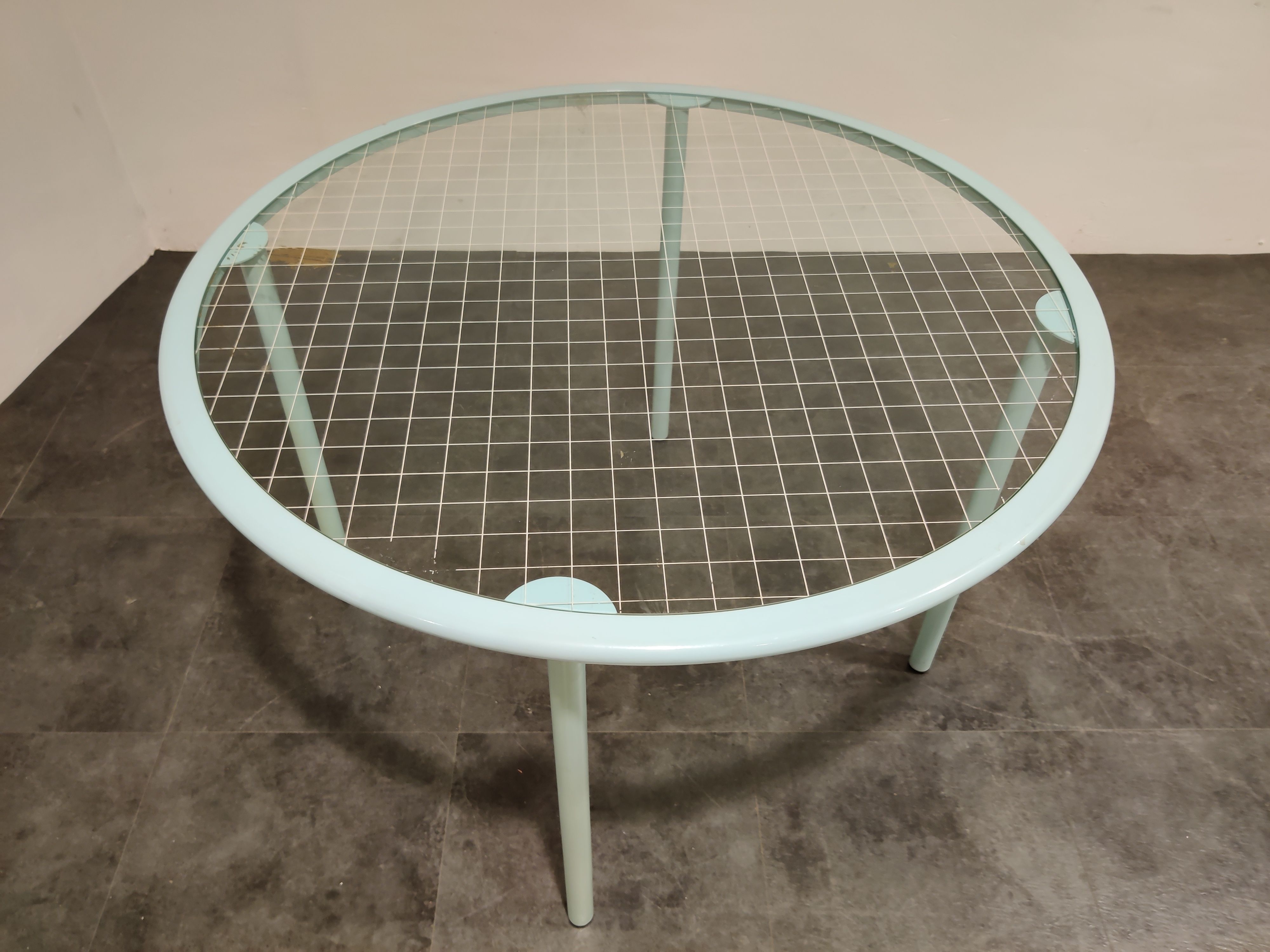 Vintage round glass dining table by Fly line Italy, 1960s