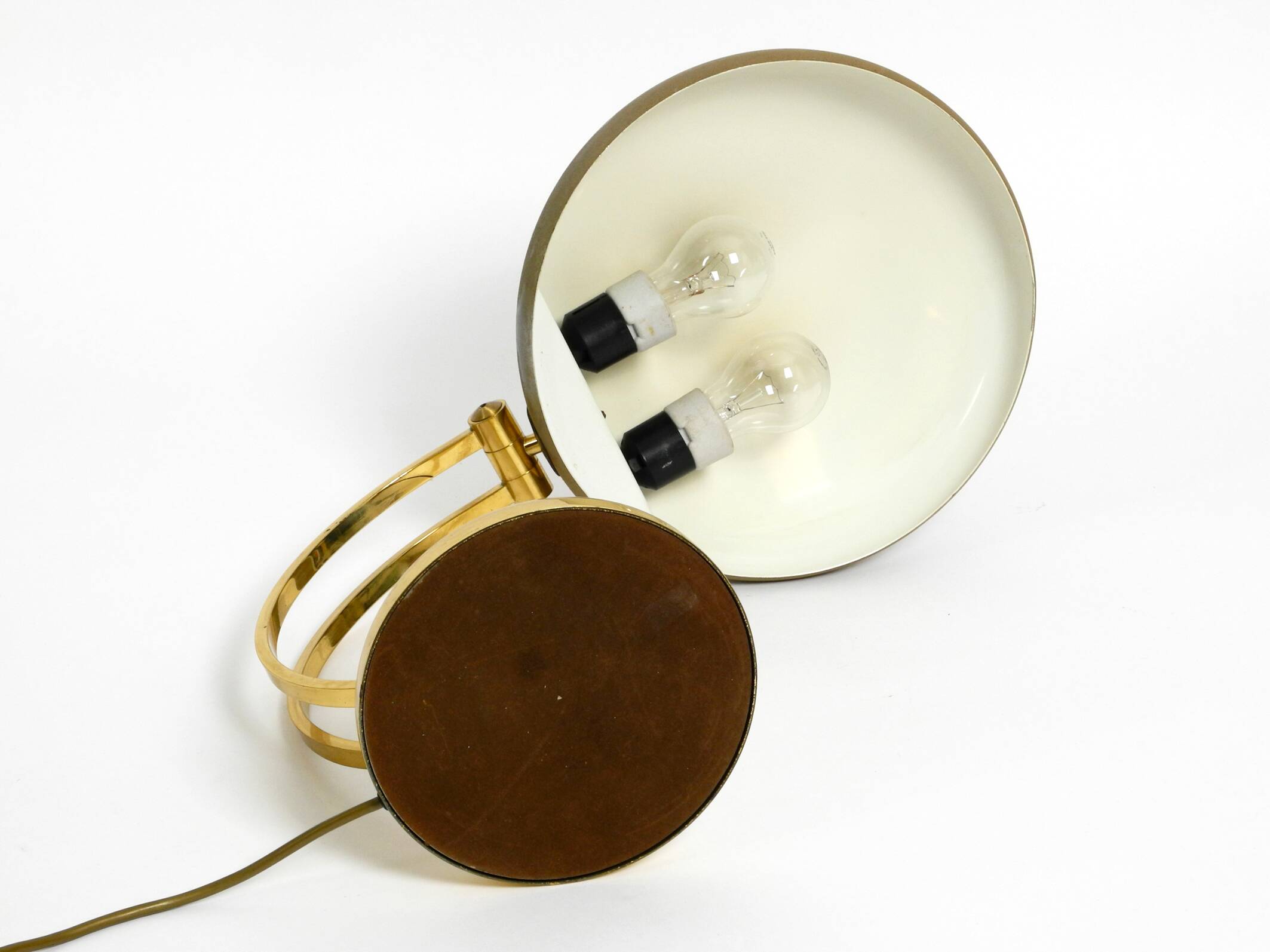 Huge 1970s brass table lamp with adjustable neck and shade from Hillebrand