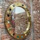 Modern Circular Mirror with Brass Frame and Semi-Precious Stone