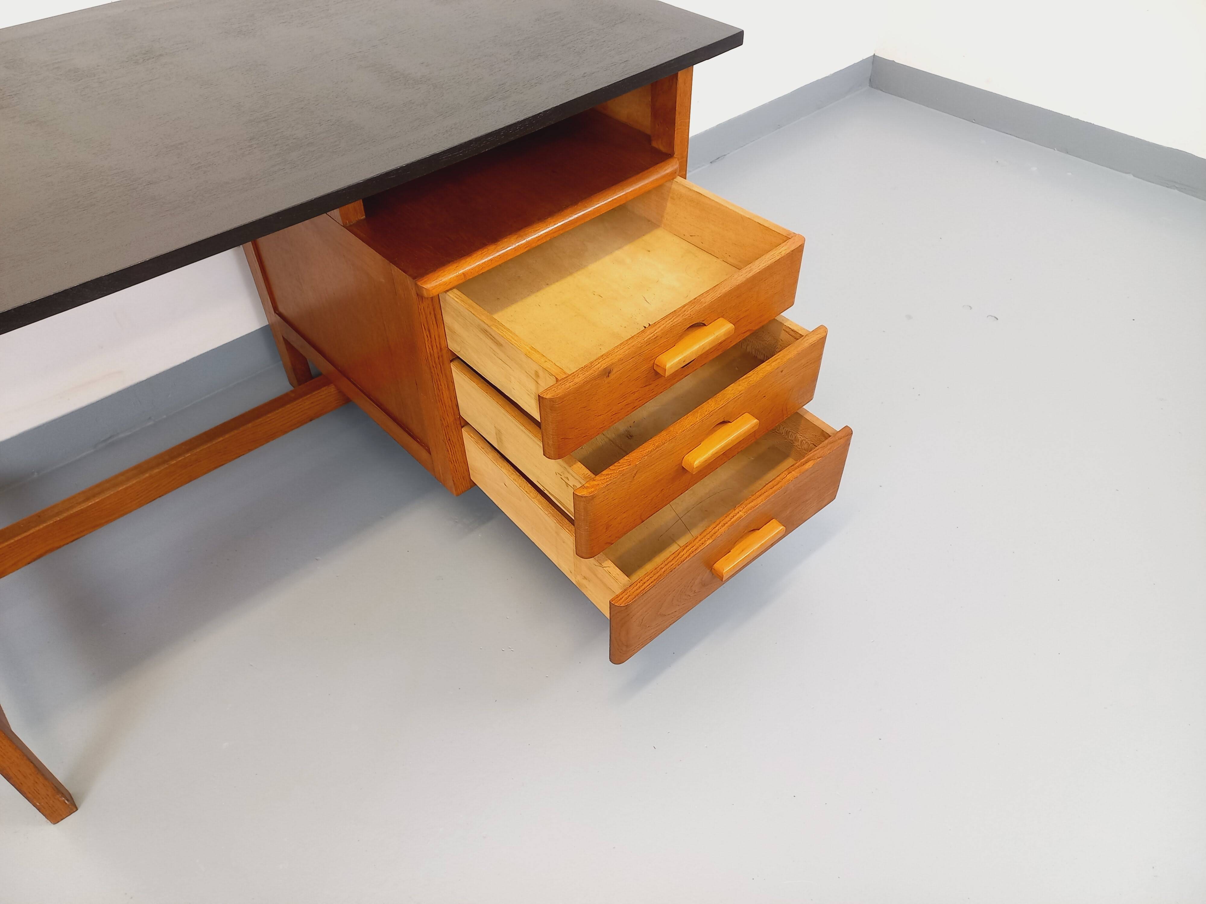 Vintage oak desk from the 1960s.