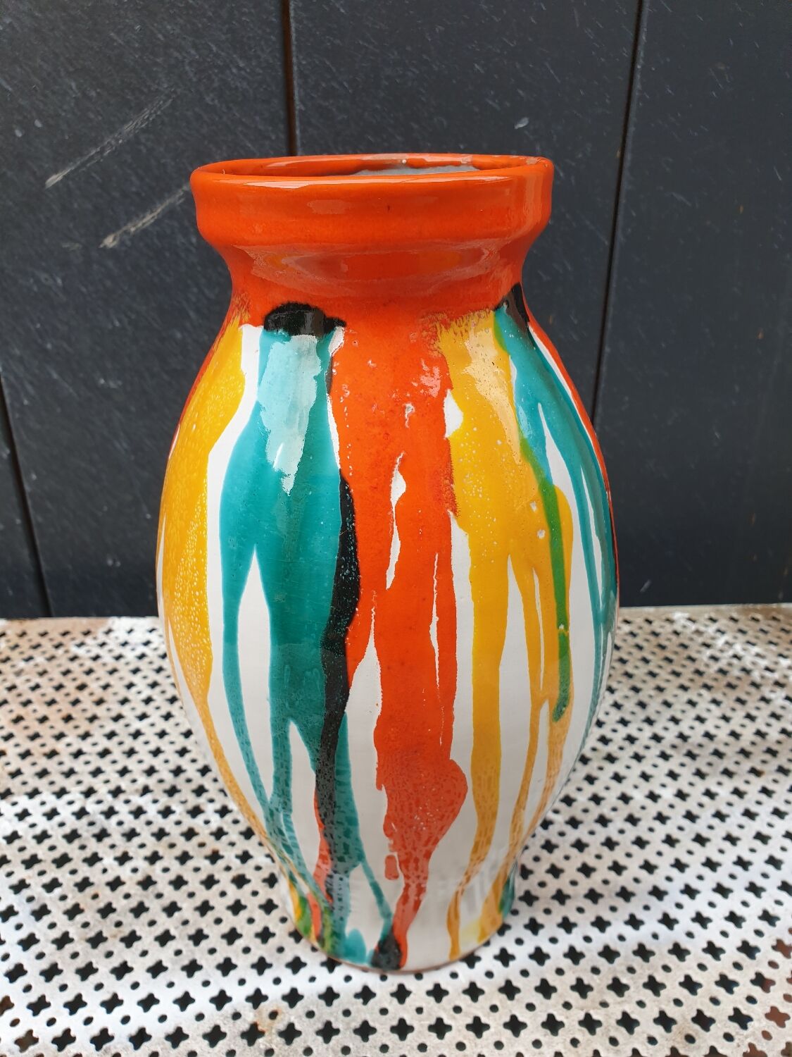 1960s multicolored glazed ceramic vase
