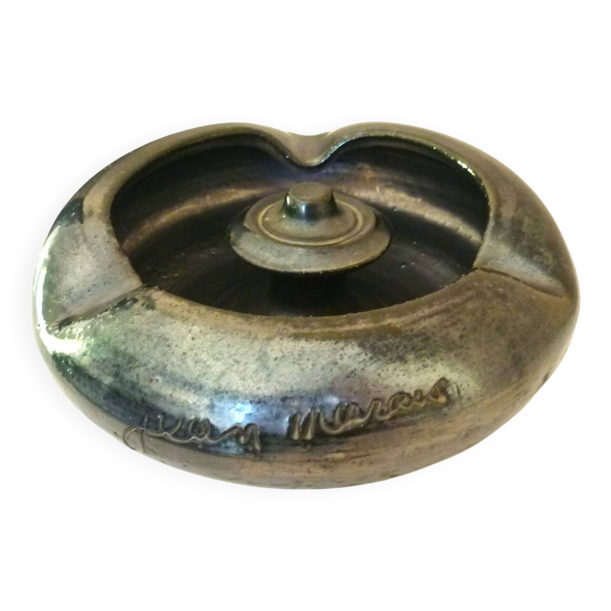 Black ceramic ashtray, enamelled, signed Jean Marais, 1960s/1970s