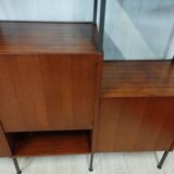 Scandinavian modular shelf bookcase in teak and black metal