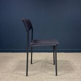 Ensemble de 6 chaises Gijs Van Der Sluis tissu aubergine pieds acier gris années 70 Pays Bas