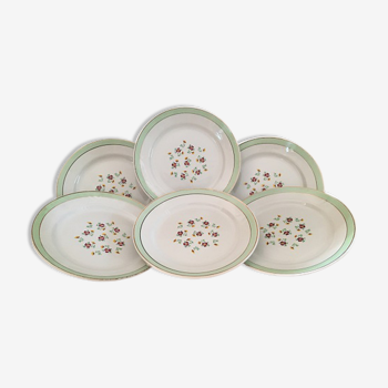 Set of 6 Flat Porcelain Plates Signed "Lunéville"